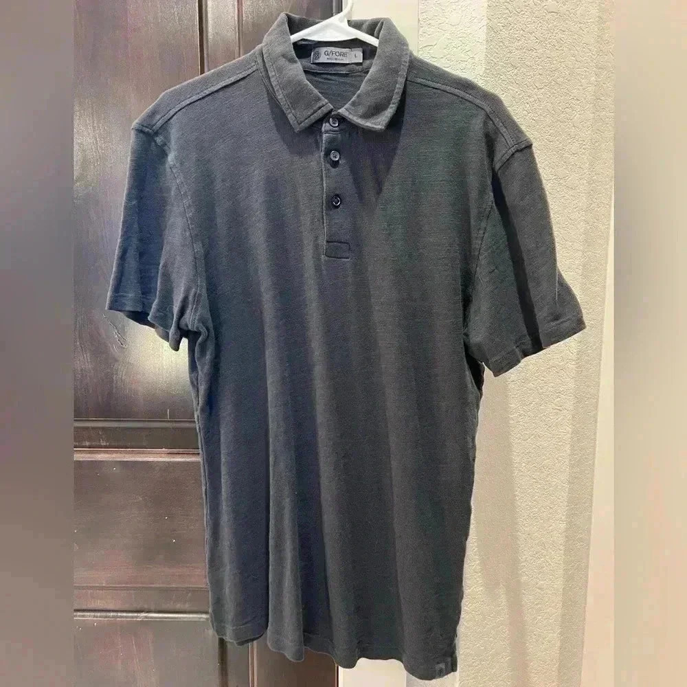 G/FORE Men's Mélange Ice Nylon Polo-Short Sleeve-Charcoal Grey-Size Large